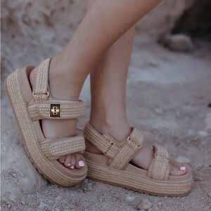 Steve Madden Bigmona Woven Platform Sandals in Beige